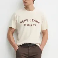Bavlněné tričko Pepe Jeans ALDRIDGE béžová barva, s potiskem, PM509628