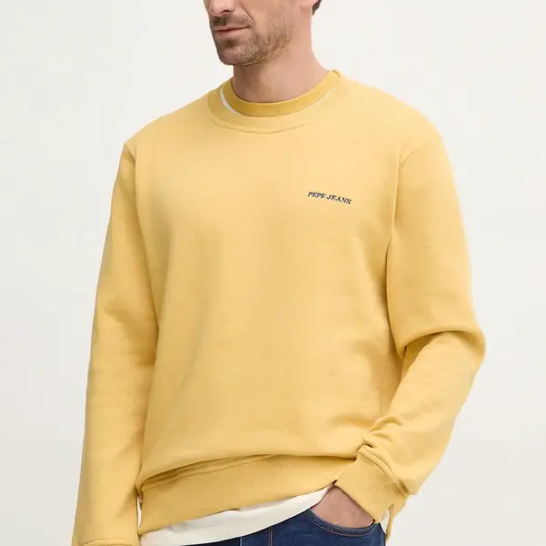 Mikina Pepe Jeans DAMIAN CREW pánská, žlutá barva, hladká, PM582754