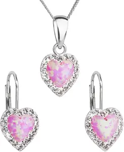 Evolution Group - Pavona Srdíčková souprava šperků s krystaly Preciosa 39161.1 & light rose s.opal (náušnice, řetízek, přívěsek)