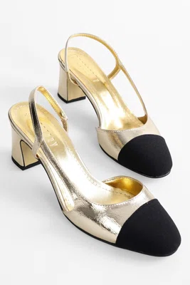 Shoeberry Women's Liera Gold Shiny Heeled Shoes