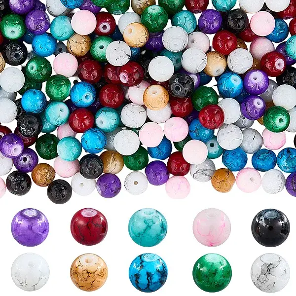 300Pcs 10 Colors Baking Paint Glass Round Beads