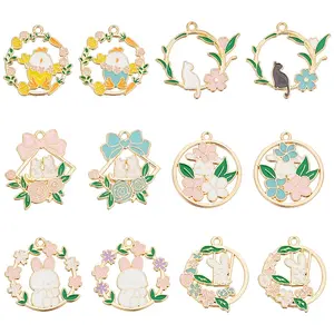 24Pcs 12 Styles Alloy Enamel Pendants