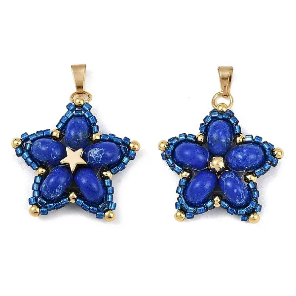 Handmade Glass Seed Beaded & Synthetic Dyed Imperial Jasper Beads Pendants