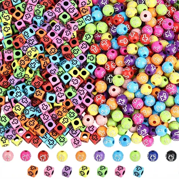800Pcs 2 Styles Cross Theme Acrylic Beads