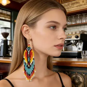 Bohemian Handmade Glass Seed Beads Dangle Earrings