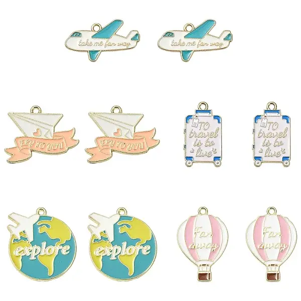 10Pcs 5 Styles Alloy Enamel Pendants