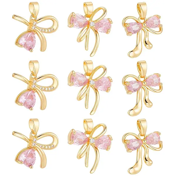 12Pcs 3 Style Brass Micro Pave Cubic Zirconia Pendants