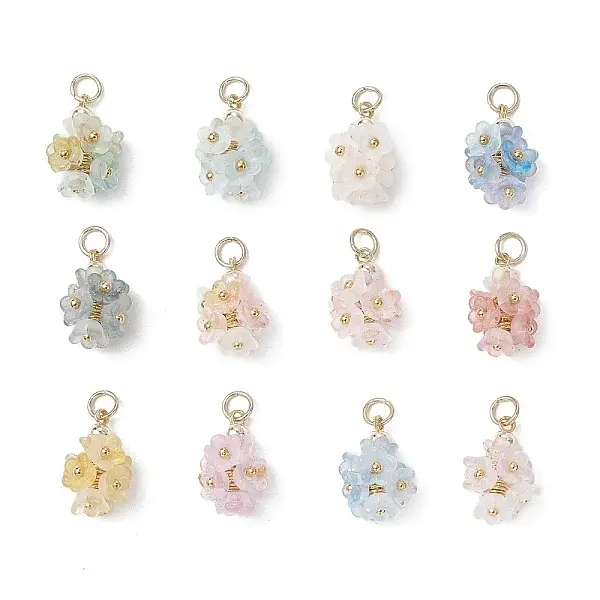 12Pcs Flower Transparent Acrylic Pendants