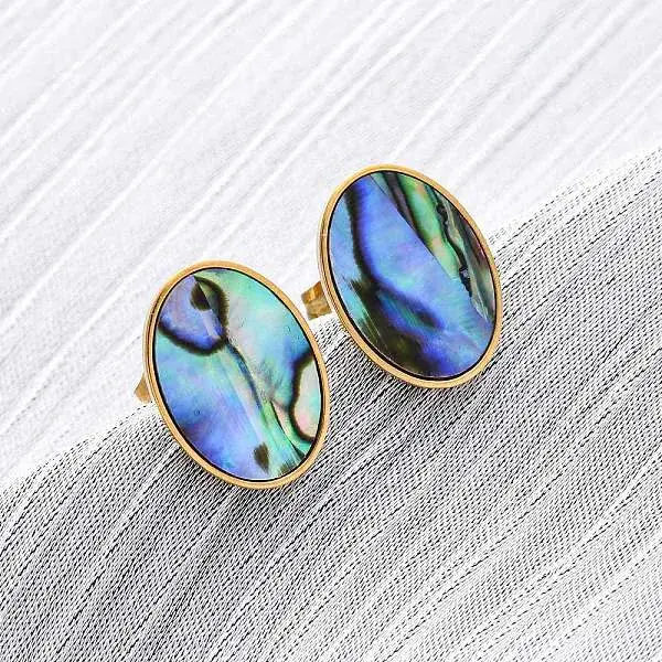304 Stainless Steel Natural Paua Shell Stud Earrings