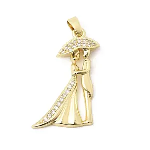 Wedding Brass Micro Pave Clear Cubic Zirconia Pendants