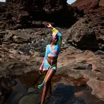 Trendyol Gradient Patterned Body-Sit Knitted Tie Transparent Blouse Skirt Beach Suit