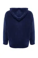 Trendyol Navy Blue Thick Fleece Hooded and Zippered Oversized/Wide Knitted Sweatshirt