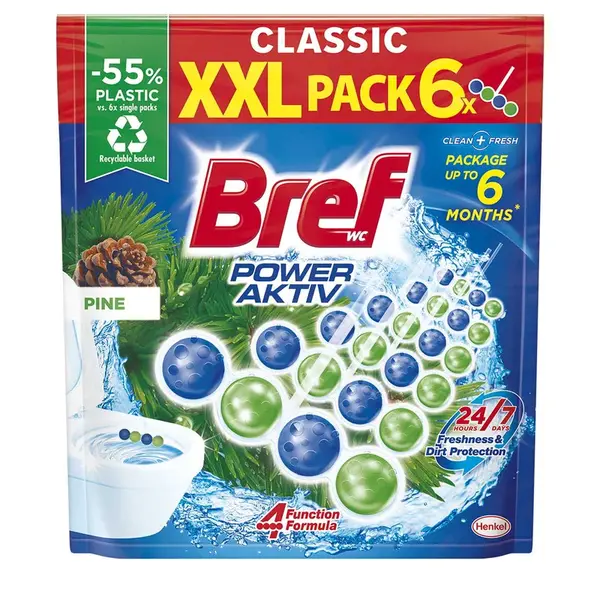 Bref Power Aktiv tuhý WC blok Pine 6×50 g