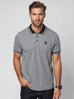 Ombre Men's melange polo shirt with striped collar - black