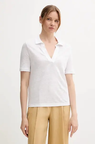 Plátěné polo tričko United Colors of Benetton dámské, bílá barva, 37UJD300Y