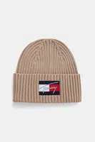 Dětská bavlněná čepice Tommy Hilfiger béžová barva, AU0AU01981