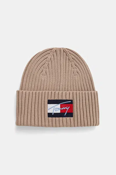 Dětská bavlněná čepice Tommy Hilfiger béžová barva, AU0AU01981