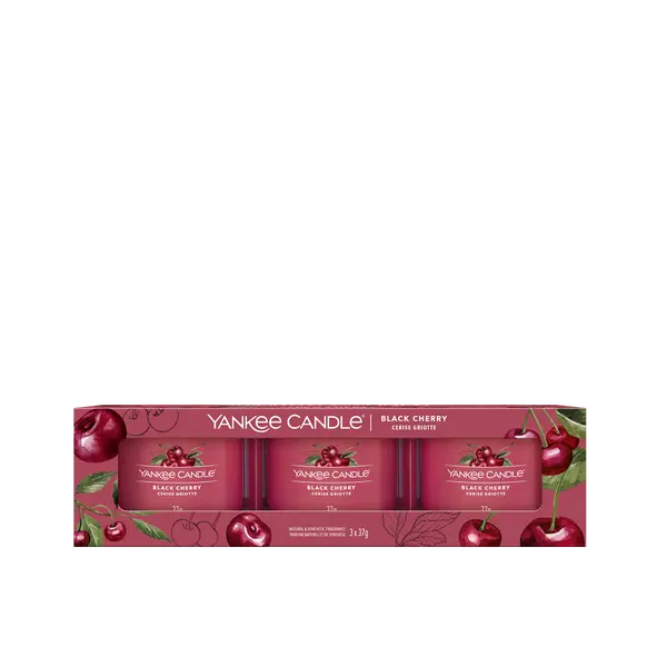 YANKEE CANDLE Black Cherry Votiv ve skle sada 3 x 37 g