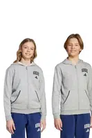 Dětská mikina adidas šedá barva, s kapucí, s potiskem, JW2388