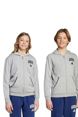 Dětská mikina adidas šedá barva, s kapucí, s potiskem, JW2388