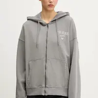 Bavlněná mikina Guess Originals dámská, šedá barva, s kapucí, s potiskem, M5GQ34 KCPR1