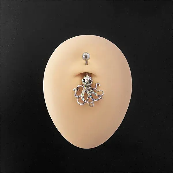 316L Surgical Stainless Steel Micro Pave Clear AB Cubic Zirconia Curved Barbell Belly Rings