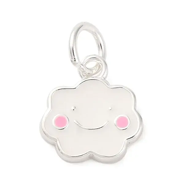 925 Sterling Silver White and Pink Enamel Smiling Face Cloud Charms