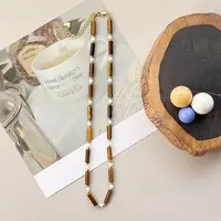 Natural Tiger Eye Column & White Shell Beaded Necklaces