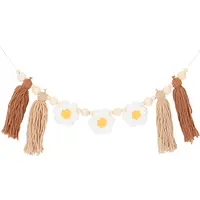 Wooden Banners with Flower Tassels Pendant Hanging Bunting