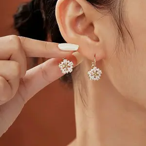 Elegant Vintage Flower Brass Hoop Earrings