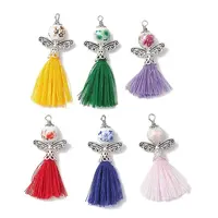 Porcelain Beaded with Polycotton Tassel Big Pendants