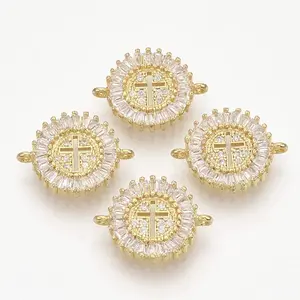 Brass Micro Pave Clear Cubic Zirconia Links Connectors