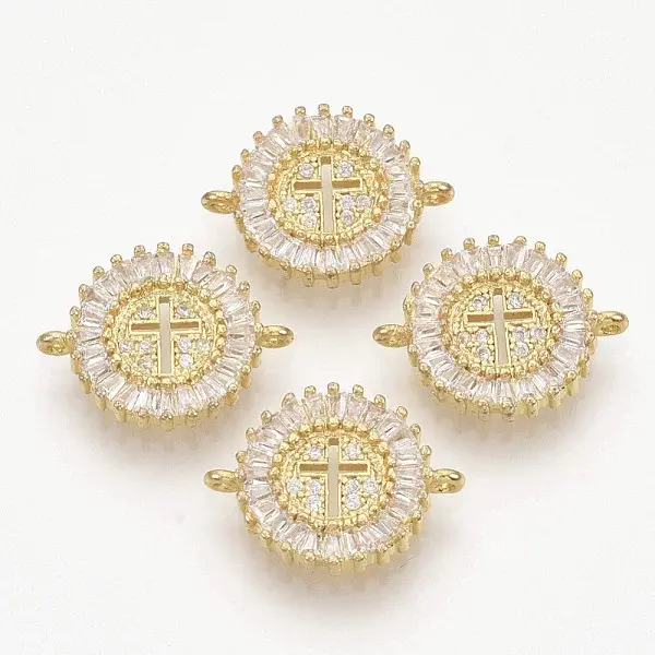 Brass Micro Pave Clear Cubic Zirconia Links Connectors