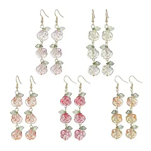 5Pairs 5 Colors Glass Dangle Earrings