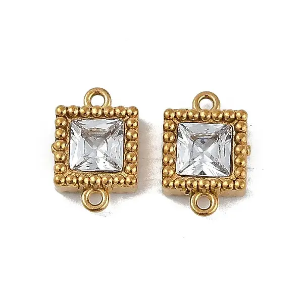 Ion Plating(IP) 304 Stainless Steel Cubic Zirconia Square Links Connector Charms