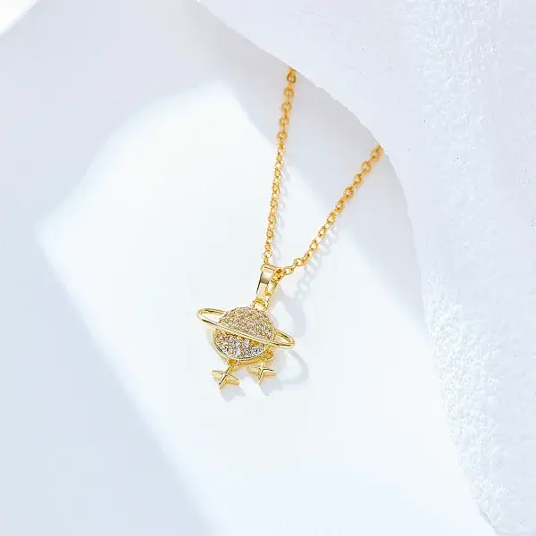 Planet Brass Micro Pave Clear Cubic Zirconia Pendant Necklaces