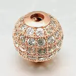 Rack Plating Round Brass Micro Pave Cubic Zirconia Beads