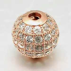 Rack Plating Round Brass Micro Pave Cubic Zirconia Beads