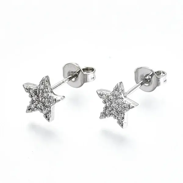 Brass Micro Pave Clear Cubic Zirconia Stud Earrings