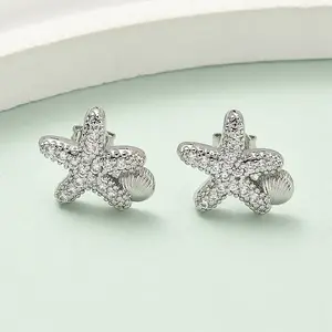 Brass Micro Pave Clear Cubic Zirconia Stud Earrings