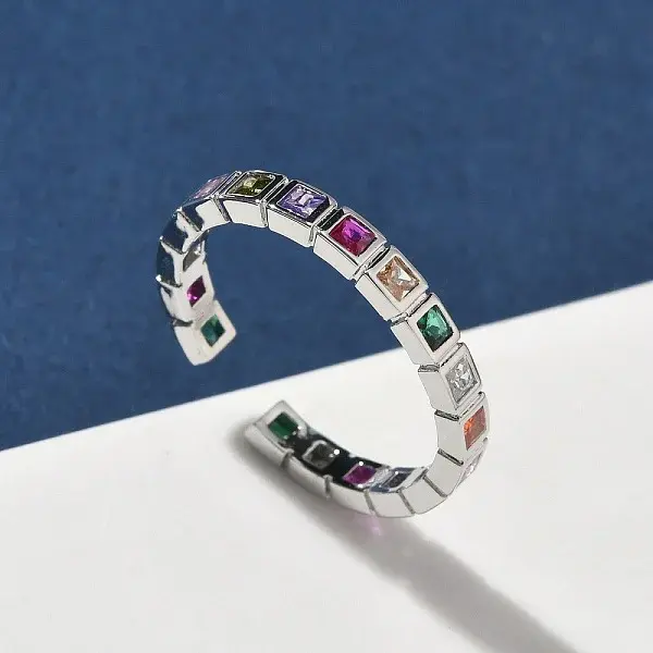 Brass Micro Pave Cubic Zirconia Cuff Rings for Women