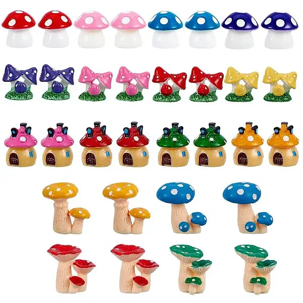 32Pcs 16 Style 3D Mushroom Resin Display Ornaments