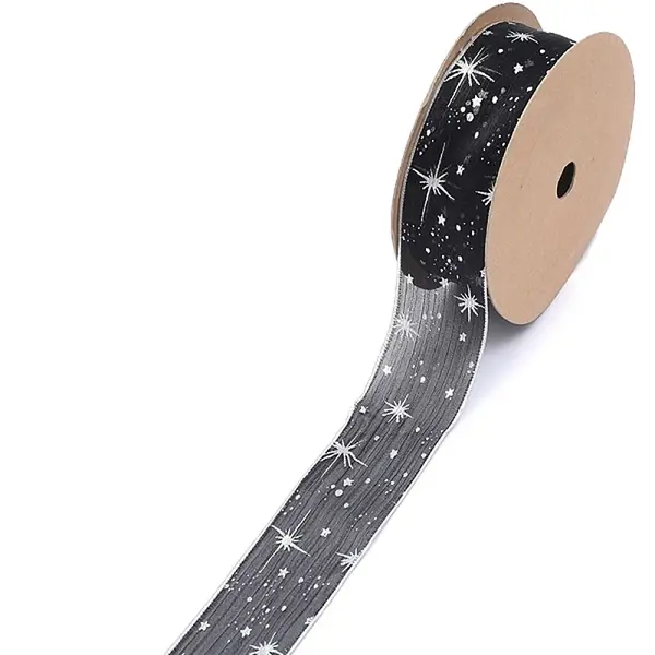 20 Yards Silver Stamping Star Organza Ribbons