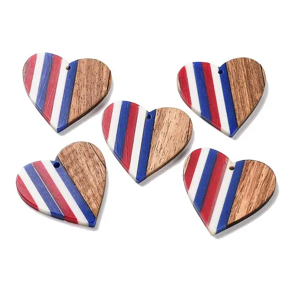 Independence Day Opaque Striped Resin & Walnut Wood Pendants