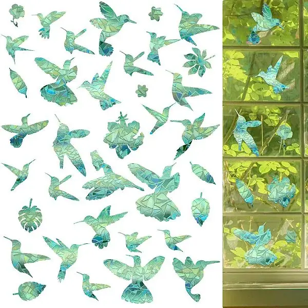 7PCS 2 Styles PVC Stickers Dazzling Color Window Stickers 3D Laser Hummingbird Electrostatic Glass Window Stickers