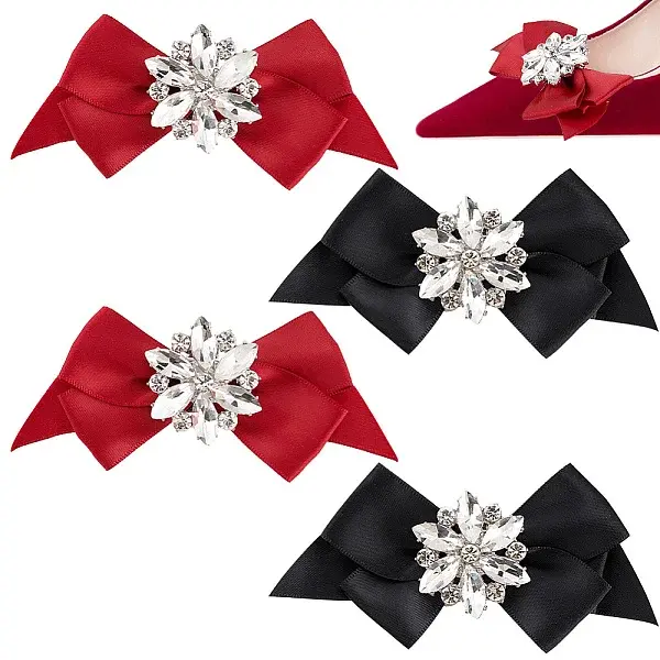 2 Pairs 2 Colors Bowknot Polyester Shoe Decorations