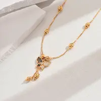 Fashionable Brass Pave Cubic Zirconia Butterfly Pendant Necklaces