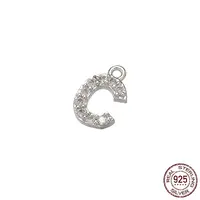Real Platinum Plated Rhodium Plated 925 Sterling Silver Micro Pave Clear Cubic Zirconia Charms