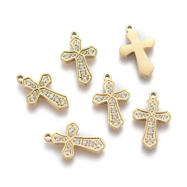 316 Surgical Stainless Steel Cubic Zirconia Tiny Cross Charms