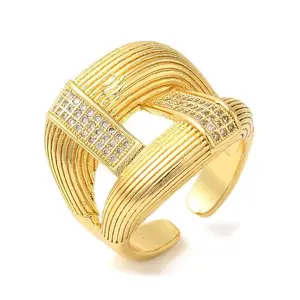 Double Layer Brass Micro Pave Cubic Zirconia Open Cuff Rings